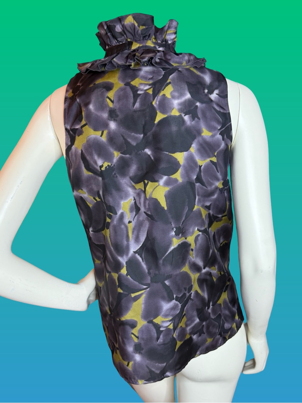 J.Crew 100% Silk Sleeveless Multilayer Ruffle Neck Floral Blouse Top - Picture 4 of 6